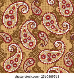 seamless vector  paisley pattern on brown background