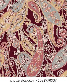 seamless vector paisley pattern, vintage wallpaper design, ethnic style. Seamless pattern based on ornament paisley Bandana Print.