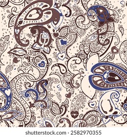 seamless vector paisley pattern, vintage wallpaper design, ethnic style. Seamless pattern based on ornament paisley Bandana Print.