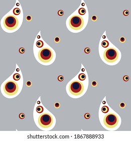 seamless vector paisley with polka dot pattern on grey background
