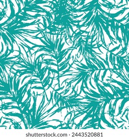 Seamless vector palm pattern on green background.