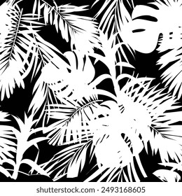 seamless vector palm tree pattern on black