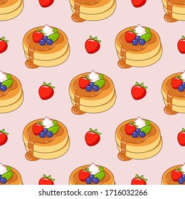 Seamless vector pancakes dessert bakery pattern background wallpapers for kitchen cooking menu or restarurant