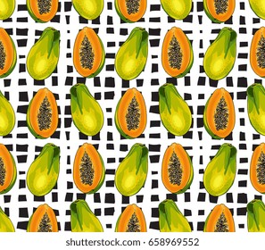 Seamless Vector  Papaya Pattern