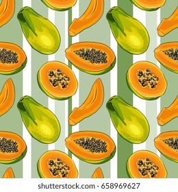 Seamless Vector  Papaya Pattern