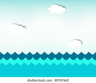 Seamless vector paper cut seascape