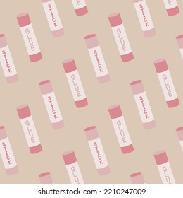 Seamless vector paper glue stick pattern. Stylish office item background for fabric, textile, cover etc.