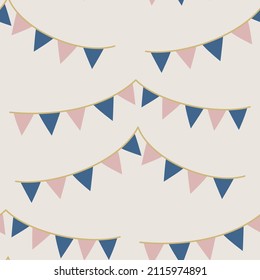 Seamless vector party flags pattern. Celebration banner background for fabric, textile, wrapping, cover etc.