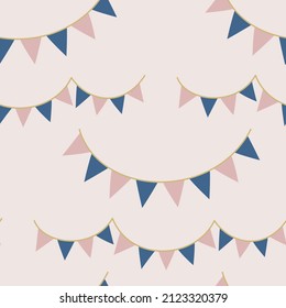 Seamless vector party flags pattern. Celebration banner background for fabric, textile, wrapping, cover etc.