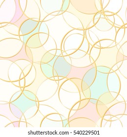 Seamless vector pastel bokeh golden, blue, pink with golden loop