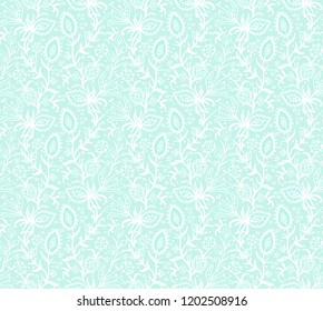 Seamless vector pastel floral pattern, green- turquoise pale palette