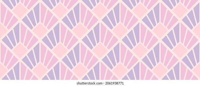 Seamless vector pastel pattern. Wrapping paper pattern. Art Deco template for fabric. Stylish background for cards. Modern geometric textile design. Pink, purple. Backdrop. Pink. Wallpapers. Tiles.	