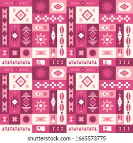 Seamless vector patchwork background. Mosaic with ethnic ornaments. Geometric tribal design for textiles. Universal stylish pattern.