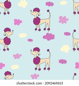seamless vector patern with cute dogs on a blue background. dogs with earrings