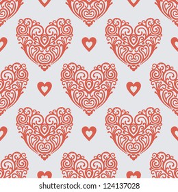 seamless vector patern with ornate hearts