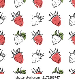 seamless vector patten with doodle strawberries on the white background