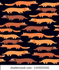 Seamless vector pattenr with foxes, dachshunds