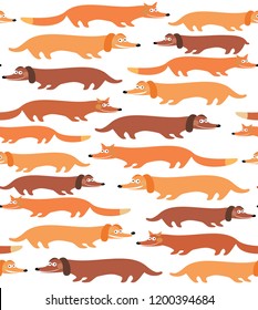 Seamless vector pattenr with foxes, dachshunds