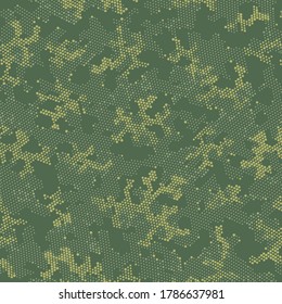 Seamless Vector Patterd Design.  Seamless Graphic Green Halftone, Camo Design. Beige Repeated Spots Camouflage, Vector Pattern. Khaki Repeated Color Camouflage, Vector Wallpaper.