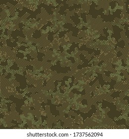 Seamless Vector Patterd Design.  Repeated Graphic Green Monochrome, Camo Backdrop. Khaki Repeated Modern Camouflage, Vector Background. Beige Seamless Halftone Camouflage, Vector Art.
