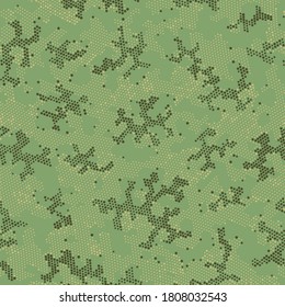Seamless Vector Patterd Design.  Repeated Vector Beige Monochrome, Camo Art. Brown Repeated Halftone Camouflage, Graphic Wrapping. Green Seamless Digital Camouflage, Graphic Texture.