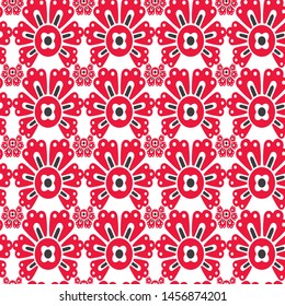 Seamless vector pattern 10 eps. Decorative floral template. White background with repeat red flowers. Pattern for fabric, textile, cover, design, wrapping. Spring summer field of flowers wallpaper.