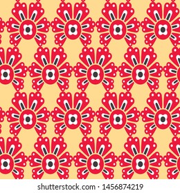 Seamless vector pattern 10 eps. Decorative floral template. Orange background with repeat red flowers. Pattern for fabric, textile, cover, design, wrapping. Spring summer field of flowers wallpaper.