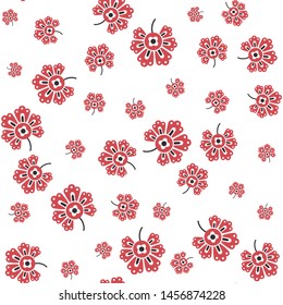 Seamless vector pattern 10 eps. Decorative floral template. White background with chaotic red flowers. Pattern for fabric, textile, cover, design, wrapping. Spring summer field of flowers wallpaper.
