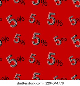 Seamless vector pattern with 5 % off for black friday.Sale pattern