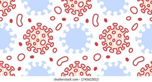 Seamless vector pattern about Covid-19 disease and Coronavirus 2019-nCoV in line style for the news