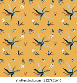 Seamless vector pattern. Abstrack flowers on a yellow background