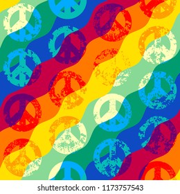 Seamless vector pattern. Abstract background with Peace signs. The sign of pacifists. Grunge vintage effect.