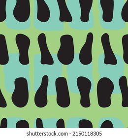 Seamless vector pattern of abstract black shapes on green tone color background, the pattern is inspired by Poison dart frogs skin style pattern.