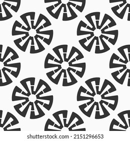 Seamless vector pattern. Abstract circular ornaments. Isolated symbols. Stencil. Black and white vector background.