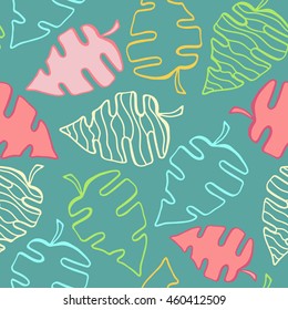 Seamless vector pattern with abstract color leaves