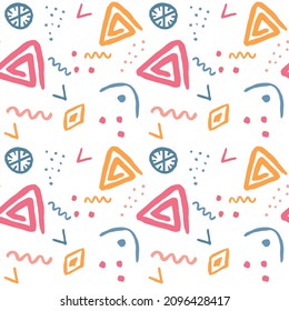 Seamless vector pattern, abstract colorful hand drawn pattern for backgrounds, fabrics, textiles and other decorations