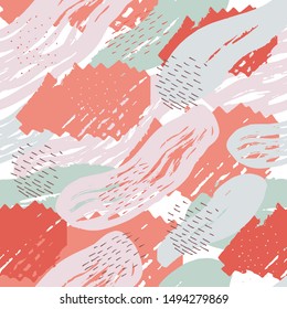 Seamless vector pattern, abstract composition with creative artistic naive style, various lines, colorful elements and shapes for your design, presentation, package, poster, decoration. Doodle element