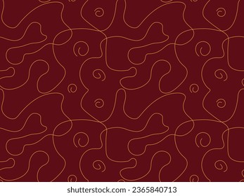 Seamless vector pattern of abstract continuous single line. One line art, geometry, wave