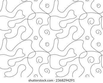 Seamless vector pattern of abstract continuous single line. One line art, geometry, wave