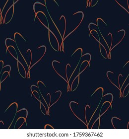 Seamless vector pattern with abstract curved lines on dark blue. Modern wallpaper design with colourful swirls. Fashion textile decoration.