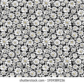 seamless vector pattern of abstract daisies, millefleurs, vintage 70s design