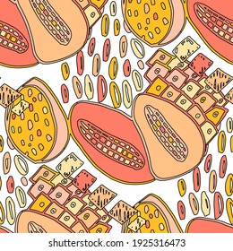 Seamless vector pattern with abstract doodles. Bright spring or summer print. Trendy colorful background. Geometric doodle. 