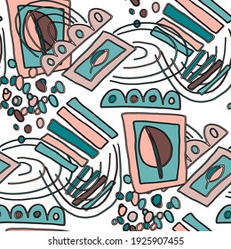 Seamless vector pattern with abstract doodles. Bright spring or summer print. Trendy colorful background. Geometric doodle. 