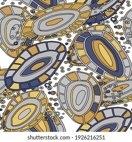 Seamless vector pattern with abstract doodles. Bright spring or summer print. Trendy colorful background. Geometric doodle. 