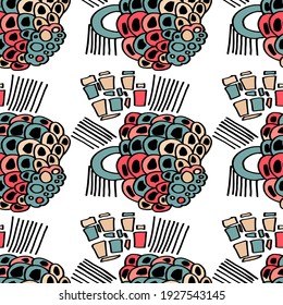 Seamless vector pattern with abstract doodles. Bright spring or summer print. Trendy colorful background. Geometric doodle. 