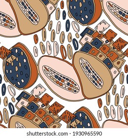 Seamless vector pattern with abstract doodles. Bright spring or summer print. Trendy colorful background. Geometric doodle. 