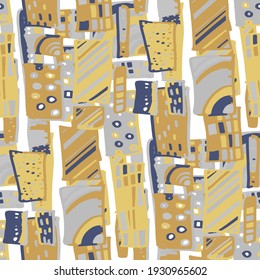 Seamless vector pattern with abstract doodles. Bright spring or summer print. Trendy colorful background. Geometric doodle. 