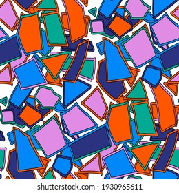 Seamless vector pattern with abstract doodles. Bright spring or summer print. Trendy colorful background. Geometric doodle. 