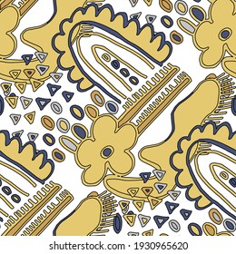 Seamless vector pattern with abstract doodles. Bright spring or summer print. Trendy colorful background. Geometric doodle. 