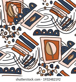 Seamless vector pattern with abstract doodles. Bright spring or summer print. Trendy colorful background. Geometric doodle. 